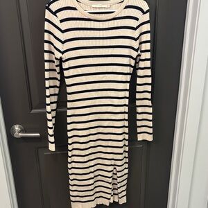Striped Black and Cream Ribbed Dress